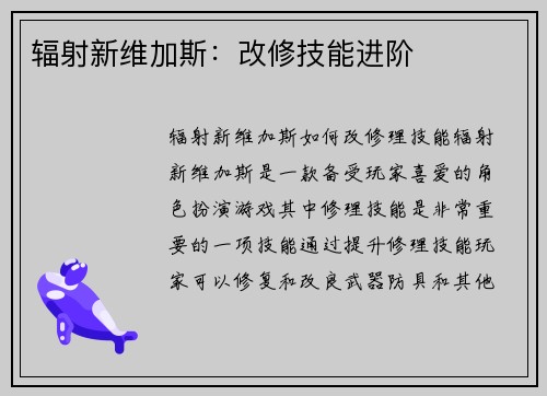 辐射新维加斯：改修技能进阶