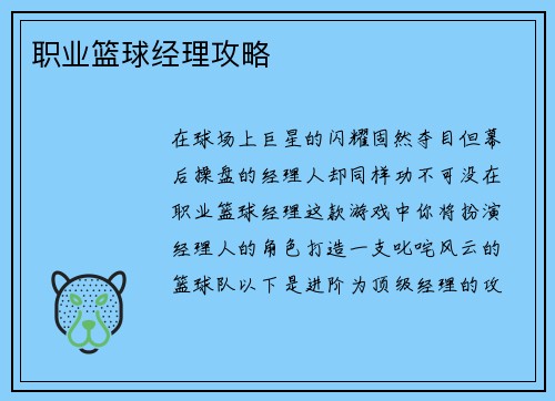 职业篮球经理攻略