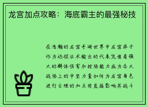 龙宫加点攻略：海底霸主的最强秘技